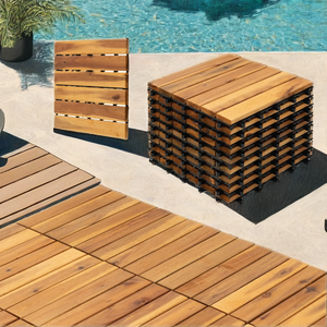 Baldosas de Madera Compuesta (WPC) Acacia Modernas, Cuadradas, Cepilladas, Impermeables y Antideslizantes para Terraza Exterior, 300x300mm, para Patio Trasero - Product Image 4