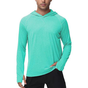 เสื้อเชิ้ตตกปลาผู้ชายสีเขียวมิ้นท์ แขนยาว มีฮู้ด ป้องกันรังสียูวี 50 แห้งเร็ว สีพื้น แบบสวมหัว - Product Image 1