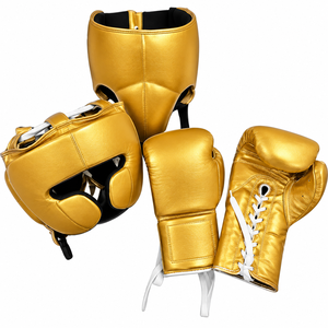 Guantes de Boxeo Profesionales de Cuero Nuevos, con Protectores de Manos, Cabeza e Ingle, en Azul y Blanco, Hechos en Pakistán, para Entrenamiento de Boxeo - Product Image 2