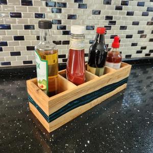 Handcrafted Elegant Wooden and Resin <b>Caddy</b> With Handle Perfect For Kitchen Dining <b>Table</b> kitchen And Outdoor Picnic Storage - Product Image 1