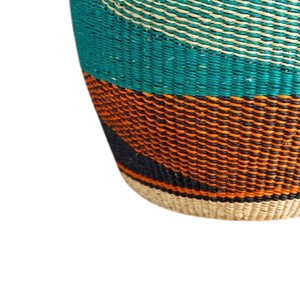 Handmade Traditional Craft Seagrass <b>Basket</b> with Teal and Brown Design Storage Laundry <b>Hamper</b> Container with Handles Bulk - Product Image 3
