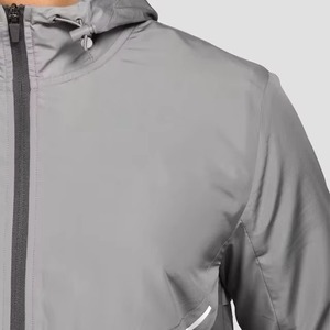 Men's Windproof Hooded Tracksuit Full Sleeve Solid Gray Sporty Jogging Set with Zipper Fly and Side Pockets Autumn Wear - Product Image 5