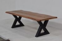 Table à manger en bois de manguier massif avec base en métal noir en forme de X, mobilier industriel moderne pour la maison, le bar, l'hôtel, le restaurant