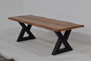 Live Edge Solid Mango Wood <b>Dining</b> <b>Table</b> with Black Metal X tube Base Modern Industrial Furniture for Home Bar hotel restaurant - Product Image 5