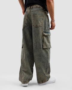 Pantalon cargo pour homme, taille mi-haute, coupe droite, respirant, patchwork, délavage à la pierre, longueur intégrale, style hip-hop, poches, fermeture à cordon - Product Image 2