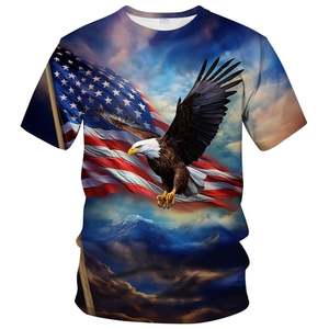 เสื้อยืดคอกลมแขนสั้นลายพิมพ์นกอินทรีธงชาติอเมริกันสำหรับผู้ชาย ทรงปกติ พิมพ์ลายแบบระเหิด สไตล์ลำลอง ผ้าฝ้าย ระบายอากาศได้ดี - Product Image 1