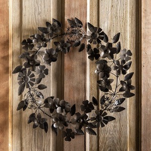 Stunning Black Wreath Beautifully Crafted With A Dense Wire Frame Adorned With Textured Metallic <b>Flowers</b> & Leaves For Home Decor - Product Image 6