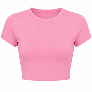 Camiseta Corta para Mujer, Cuello Redondo, Ecológica, 100% Algodón Jersey, Corte Ajustado, Estilo Minimalista, Blusa Informal de Verano para Hacer Ejercicio - Product Image 1