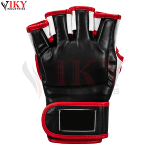 Gants de MMA durables et entièrement personnalisables à paume ouverte pour arts martiaux, avec bordure rouge, noir et blanc, prix de gros - Product Image 4