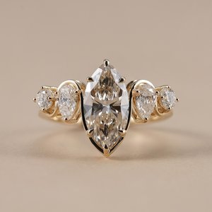 Gorgeous 2.02CT Marquise Cut Diamond Wave Style Band <b>Ring</b> Lab Grown 14K Yellow Gold For Wedding Promise Jewelry For Brides - Product Image 6