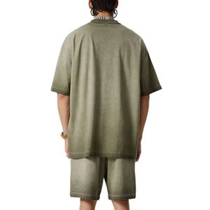 Sustainable Khaki Garment Dyed Acid Wash <b>Set</b> 280gsm Relaxed Fit Cotton Short <b>Set</b> Summer Co-ord Streetwear Fashion Outfit <b>Set</b> - Product Image 2