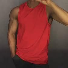 Débardeur décontracté pour homme en coton 100% respirant, col rond, uni, tricoté, 120g, imprimé sérigraphié, couleur rouge - Product Image 4