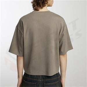 T-shirt décontracté en coton tricoté, coupe courte et déchirée, avec logo personnalisé, grammage lourd 280 g/m², coupe carrée, 100 % coton, pour hommes, de marque - Product Image 2