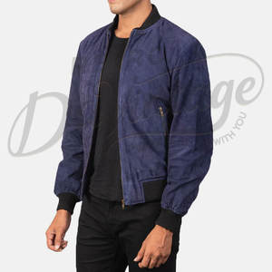 Blouson Bomber en Daim Bleu Marine Personnalisé pour Homme – Col Baseball Zippé Minimaliste, Coupe Slim, Style Décontracté et Urbain - Product Image 6