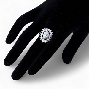 Bague de cocktail en argent 925 pour femme, diamant taille poire, flocon de neige, bague de fiançailles de luxe - Product Image 2