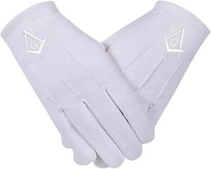 Delantal Blanco de Cuero Sintético para Aprendiz Masónico 14x16 con Borlas y Guantes Grandes de Algodón Bordado - Product Image 3