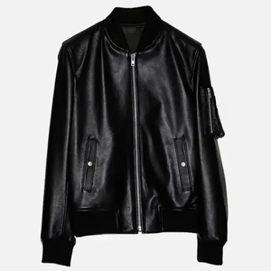Custom Men's <b>Retro</b> Winter Biker <b>Jacket</b> Vintage Wash Genuine Calf Skin <b>Leather</b> Oversized Slim Fit Lapel Collar Autumn Season - Product Image 1