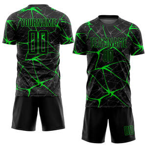 Maillot de football personnalisé vert néon noir motif éclair électrique Tenue de football personnalisée Vêtements d'entraînement Kit de sport d'équipe - Product Image 1