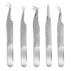 Ensemble de 5 pinces à épiler en acier inoxydable pour extensions de cils, marque privée, avec pointe en fibre de précision pour cils professionnels - Product Image 1