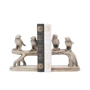 Metal Bookends 2Pcs <b>Rustic</b> Design Sculptural Birds on Branch Decorative Book Ends For <b>Office</b> Use - Product Image 1