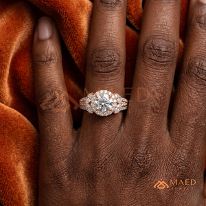 Round Cut Moissanite Halo Engagement <b>Ring</b> Rose Gold Plated Three Stone <b>Split</b> Shank Pave Band Wedding <b>Ring</b> Jewelry Gift - Product Image 4