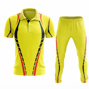 Ensemble uniforme de cricket personnalisé avec nom de marque, 100 % polyester et coton respirant, polo à manches courtes et pantalon de jogging, écologique - Product Image 2