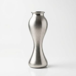 Vase à fleurs artisanal en laiton satiné argenté et acier inoxydable de 26 cm, design taille cintrée, pour la décoration intérieure, les hôtels, les mariages et les tables - Product Image 1