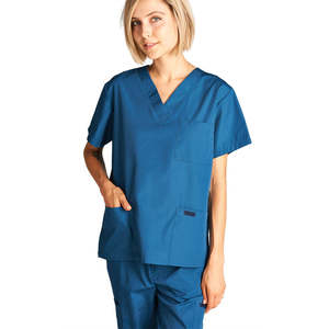 Vêtements de travail médicaux pour femmes de qualité supérieure, haut à col en V uni, tenue d'infirmière avec poches, fabriqué au Pakistan - Product Image 2