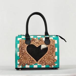 Bolsa de Viaje de Fin de Semana Mini Speedy Azul Cielo, 100% Cuero Genuino, Estilo Deportivo de Alta Calidad, con Grabado Floral Vintage - Product Image 1