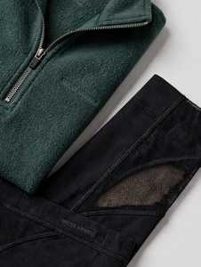 Ensemble de survêtement 2 en 1 pour femme, sweat-shirt vert à demi-zip et leggings en mesh noir - Product Image 3