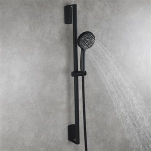 Set Doccia in Acciaio Inossidabile Nero con Asta Scorrevole Allungata per Bagno - Product Image 2