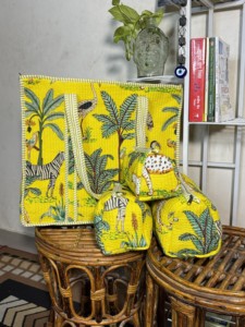 Bolsa de Mano de Algodón con Estampado Tropical Amarillo, Diseño de Cebra y Guepardo, Estilo Bohemio, Cierre de Cremallera, 18x18 Pulgadas, Cadenas, para la Playa, Compras de Verano - Product Image 2