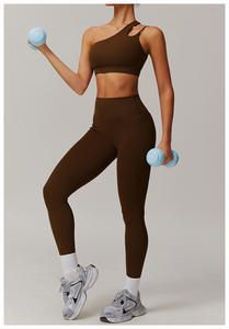 Conjunto Deportivo para Mujer con Sujetador Deportivo de Cuello Asimétrico y Pantalones Cortos de Cintura Alta, Transpirable y Absorbente de Sudor, para Yoga y Fitness, 6 Colores, Tallas S/M/L/XL - Product Image 4