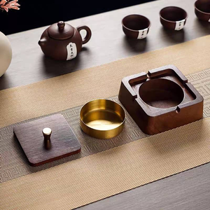 Cenicero de Acero Inoxidable con Tapa de Madera, Estilo Retro Chino, para Sala de Estar, Anti-Humo y Cenizas - Product Image 4