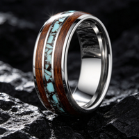 Bague en carbure de tungstène avec incrustation de bois et de pierres de turquoise concassées, alliance de 8 mm pour hommes et femmes, bijoux naturels en gros