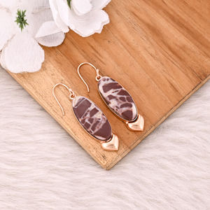 Boucles d'oreilles plaquées or rose à la mode, avec pierres précieuses Malinga Jasper, style bohème, vente en gros, fabricant - Product Image 3