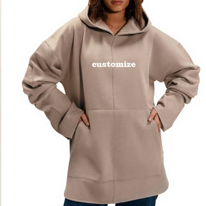 Sudadera Larga Unisex con Capucha, Tejida, de Mezcla de Algodón, Transpirable, de Color Sólido, Corte Holgado, Informal, para Uso Diario, Estilo Modesto - Product Image 6