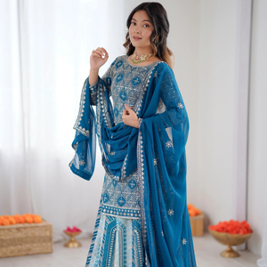 Conjunto de Lehenga de Georgette Sintética al por Mayor con Bordado de Hilo y Lentejuelas, Calidad de Exportación, Tallas M a 3XL, Estilo Étnico Indio - Product Image 1