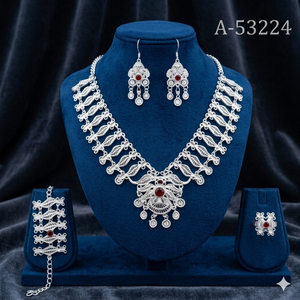 MOLL JEWELLERS Luxury Traditional Wedding Trendy Necklace Set Earrings Headpiece for Women Gold Silver Plated Jewelry SetA-53230 - Product Image 4