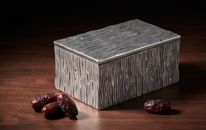 Boîte de rangement rectangulaire de luxe en métal argenté pour fruits secs, motif grain de bois texturé écorce d'arbre - Product Image 5