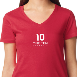 Camiseta de Cuello en V para Mujer, Roja, de Algodón Suave, Informal, de Manga Corta, Cómoda, Básica, Personalizable, Venta al Por Mayor para Damas - Product Image 4