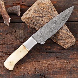 Hand Forged Damascus Steel Fixed Blade Skinning <b>Knife</b> with Sheath Custom OEM Full Tang Hunting Camping <b>Knife</b> <b>Bone</b> <b>Handle</b> - Product Image 4