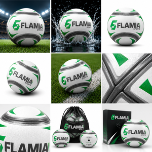 Flamia Sports <b>Football</b> <b>White</b> <b>Black</b> Orange Screen Printed Durable Logo Style Butyl Bladder High Air Retention Size 5 Indoor 420g - Product Image 6
