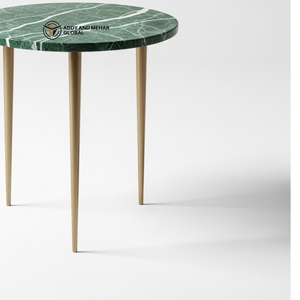 Luxury <b>Round</b> Green Top <b>Stool</b> with Gold Tripod Legs Modern Emerald Stone Accent Side Table for Living Room School & Entry - Product Image 6