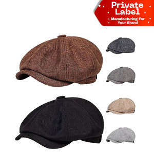 หมวกแก๊ปทรง Cabbie ผ้าขนสัตว์ผสมลาย Herringbone 8 แผง ขายส่งจากโรงงาน รับออกแบบตามสั่ง หมวก Newsboy ผ้าทวีดหนา - Product Image 1