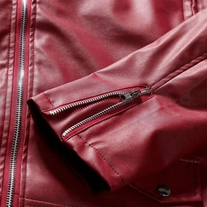 OEM Custom Design Coated Spring Solid Color Casual Stand Collar Zipper Front Vintage Motorcycle <b>Leather</b> <b>Jackets</b> for <b>Men</b> - Product Image 3
