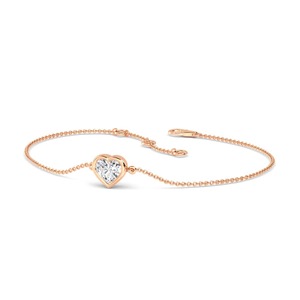 Heart Shape Bezel <b>Set</b> Lab Grown Diamond Solitaire Chain Bracelet 0.50 CTW 9K Rose Gold - Product Image 2