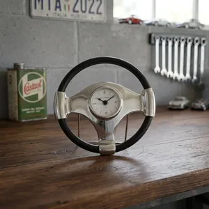 Horloge de bureau silencieuse mécanique de 10 pouces en forme de volant, avec sonnerie horaire, design minimaliste en bois, décoration de bureau automobile, cadeau pour les amateurs de voitures - Product Image 4