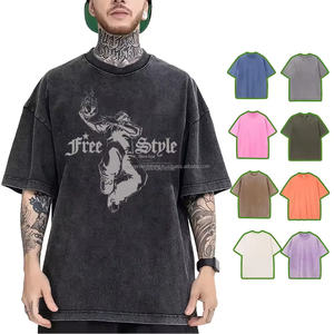 Camisetas lavadas con ácido para hombre superventas, camisetas personalizadas OEM al por mayor de peso pesado DTG impresas gráficas Vintage, secado rápido Puff - Product Image 1