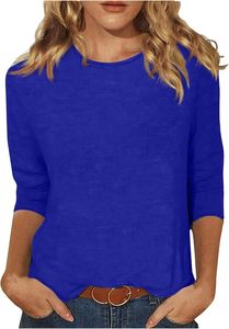 Three Quarter Sleeve Y2K Denim/Corduroy Plain Breathable Eco-Friendly Women T-<b>Shirt</b> Casual for All Day - Product Image 1